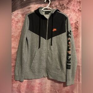 Nike Gray & Black Zip Hoodie with Orange Logo